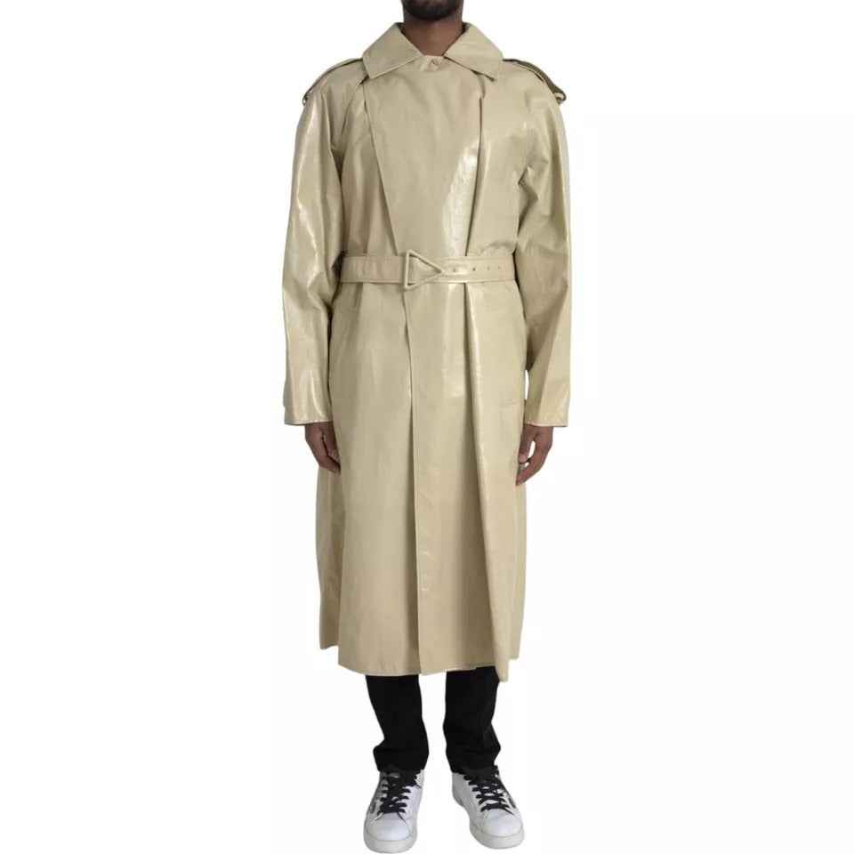 Bottega Veneta Beige Lambskin Leather Trench Coat Jacket