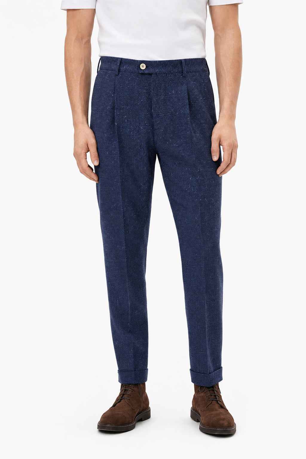 BRUNELLO CUCINELLI MEN'S NAVY WOOL TAILORED TROUSERS
