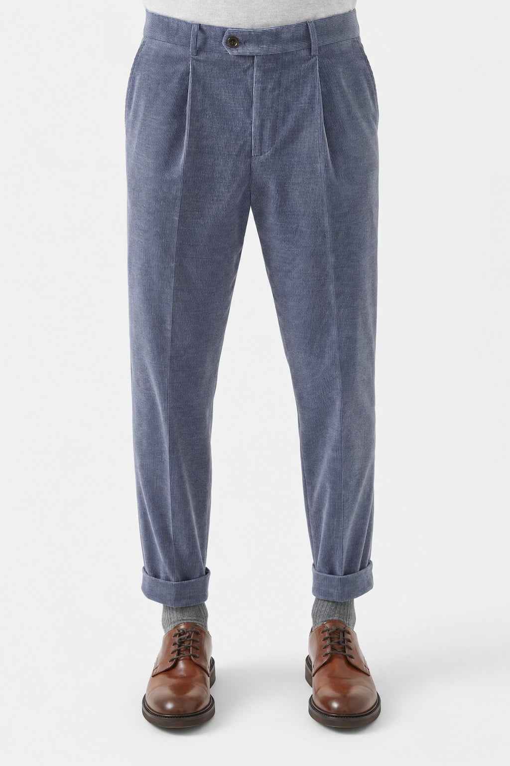 BRUNELLO CUCINELLI MEN'S DENIM WOOL BLEND TROUSERS
