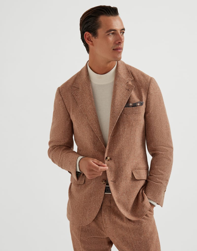 BRUNELLO CUCINELLI MEN'S AUTUMN CAPSULES WOOL HERRINGBONE BLAZER