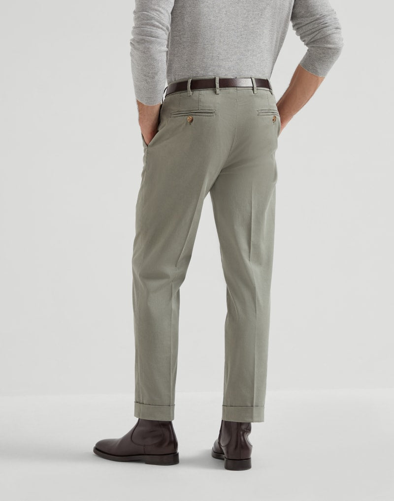 BRUNELLO CUCINELLI MEN'S KAKY OLD COTTON TROUSERS