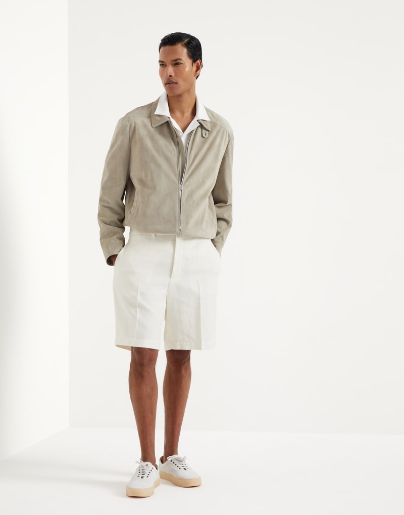 BRUNELLO CUCINELLI MEN'S OPTICAL WHITE SHORT SLEEVE COTTON SHIRT