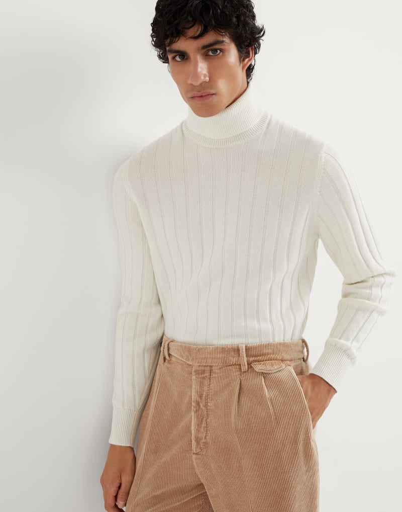 BRUNELLO CUCINELLI MEN'S PANAMA WOOL RIBBED TURTLENECK SWEATER