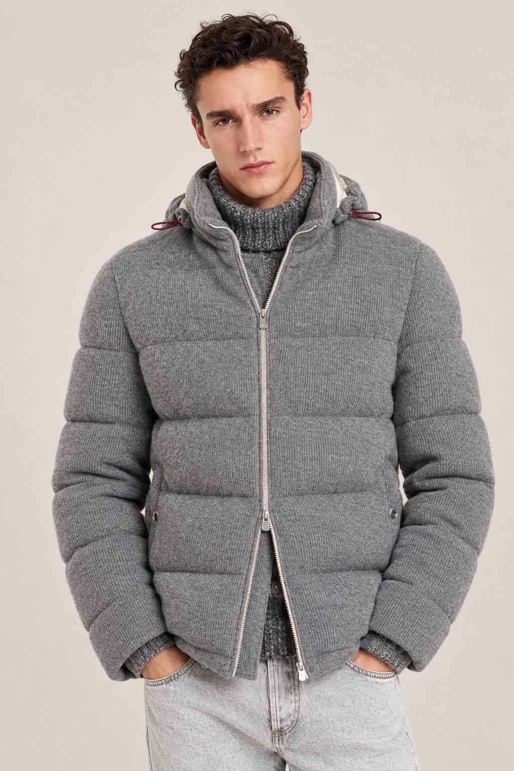 BRUNELLO CUCINELLI MEN'S DARK GREY WOOL JACKET