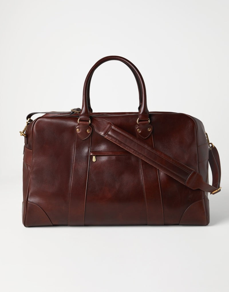 BRUNELLO CUCINELLI MEN'S BURGUNDY LEATHER TRAVEL BAG