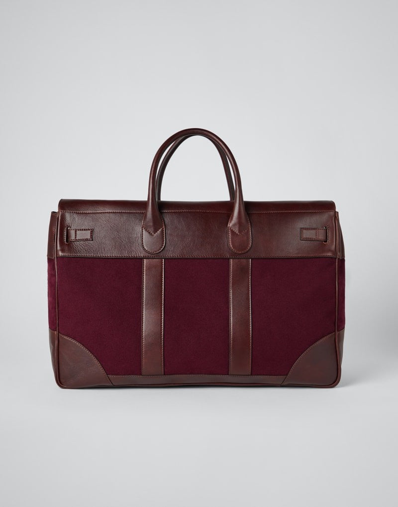 BRUNELLO CUCINELLI MEN'S BURGUNDY LEATHER CANVAS BAG