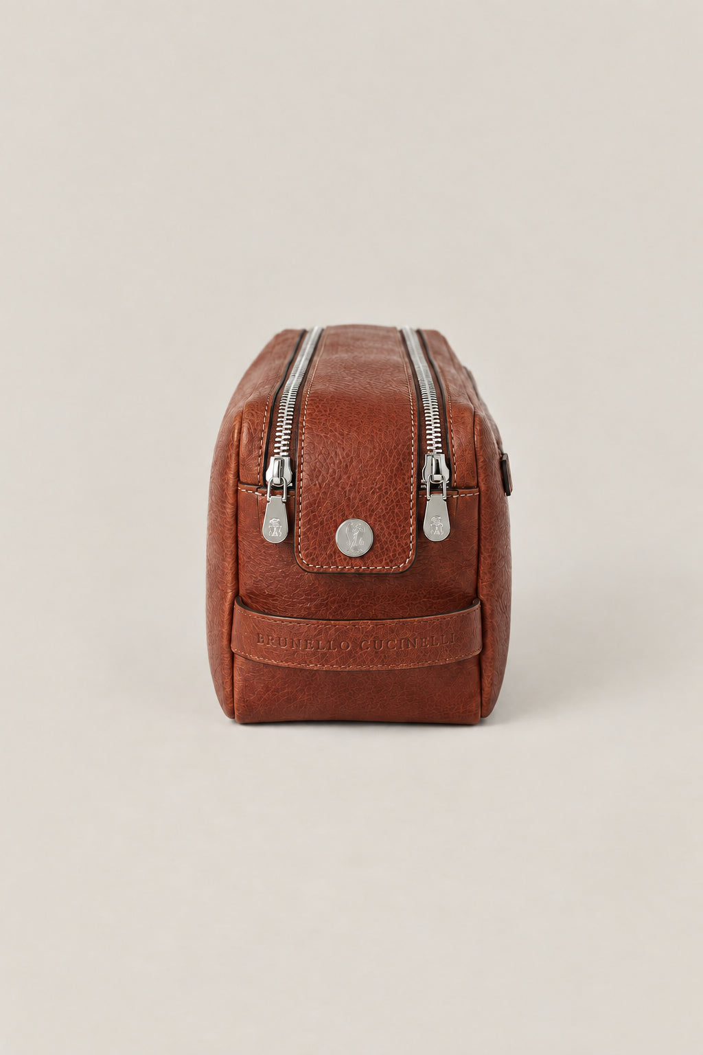 BRUNELLO CUCINELLI MEN'S COPPER LEATHER ZIP BAG