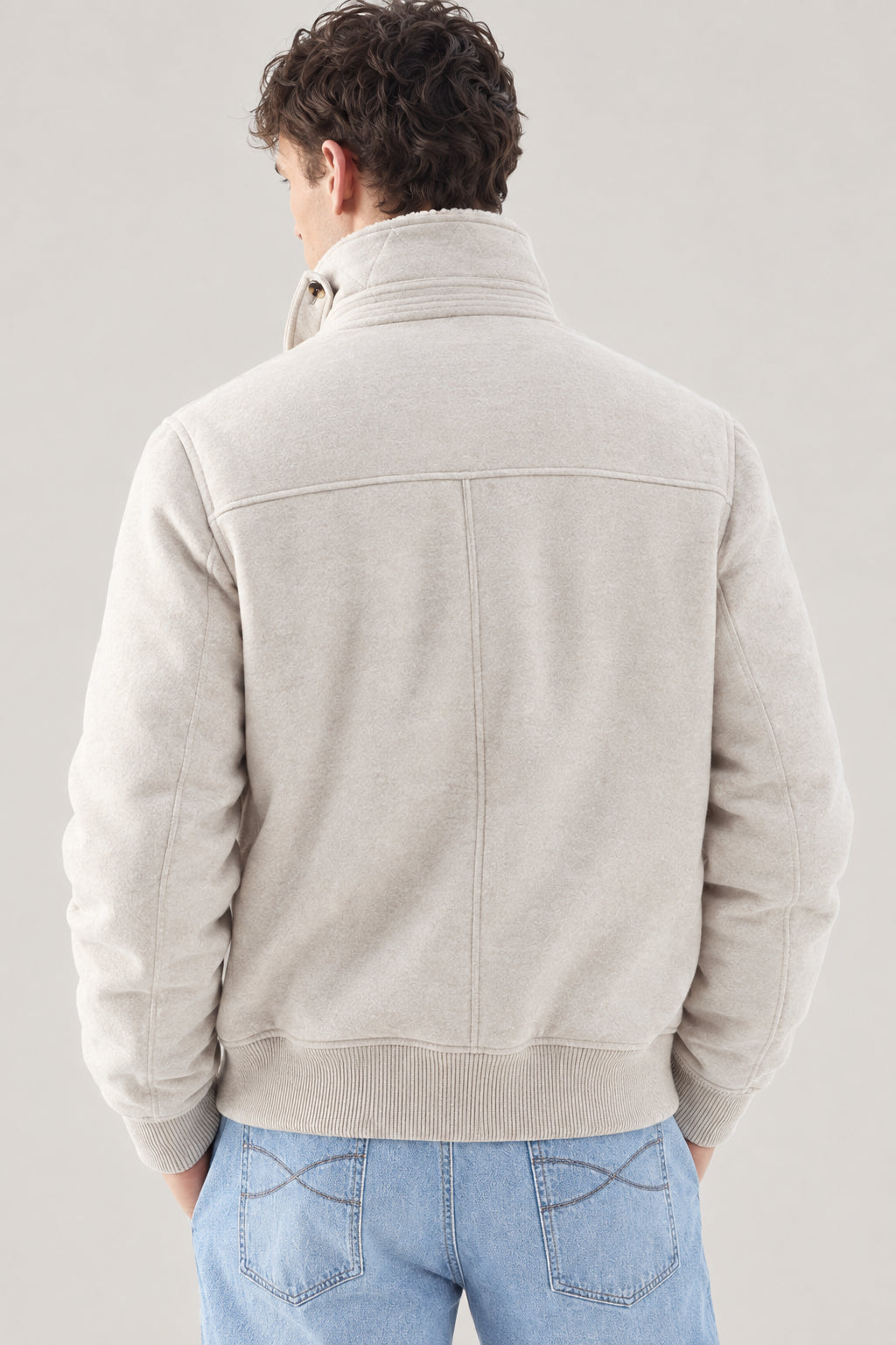 BRUNELLO CUCINELLI MEN'S SAND WOOL BOMBER JACKET