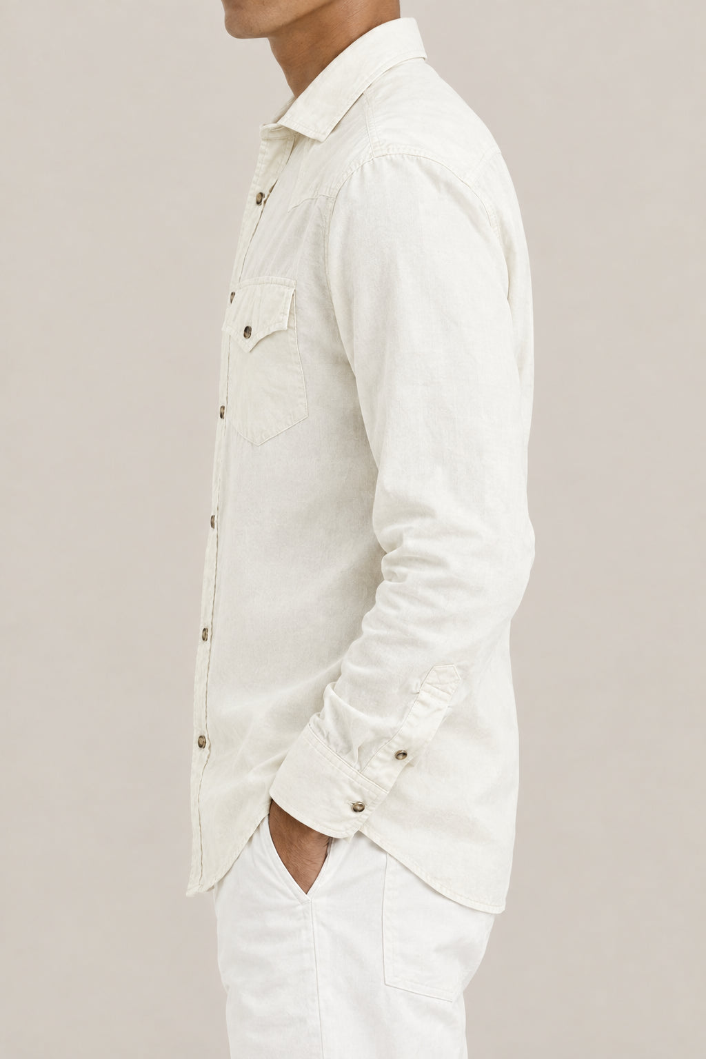 BRUNELLO CUCINELLI MEN'S OFF WHITE COTTON WESTERN SHIRT