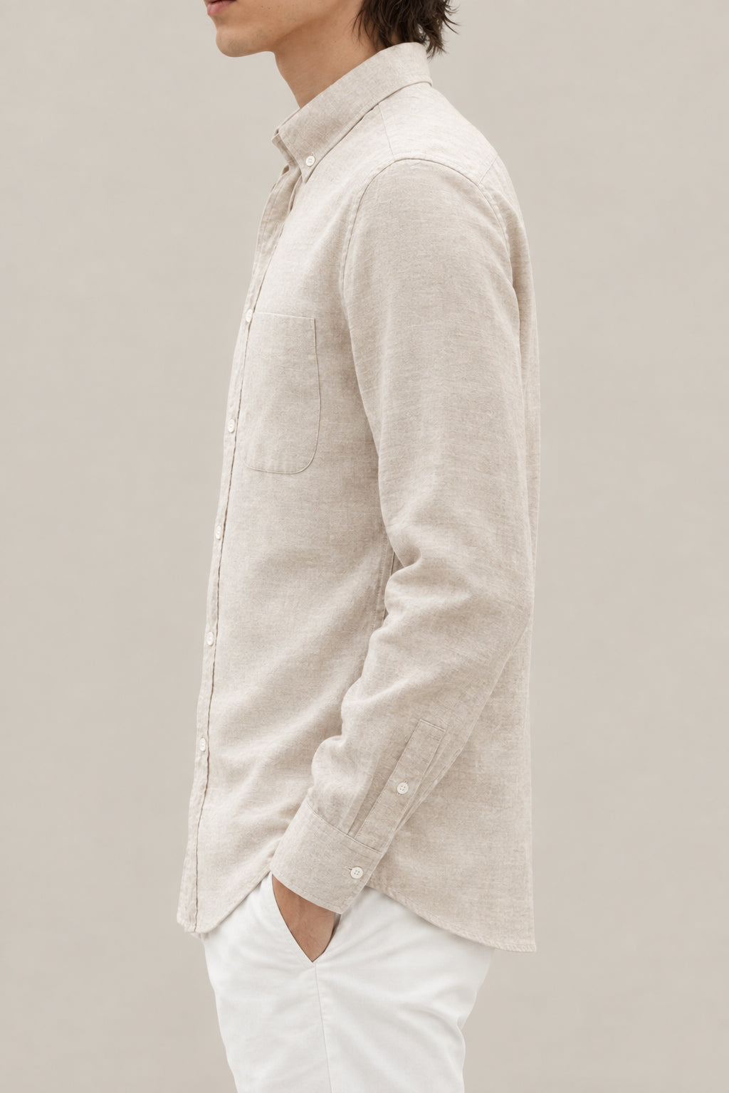 BRUNELLO CUCINELLI MEN'S SAND BUTTON DOWN COTTON SHIRT
