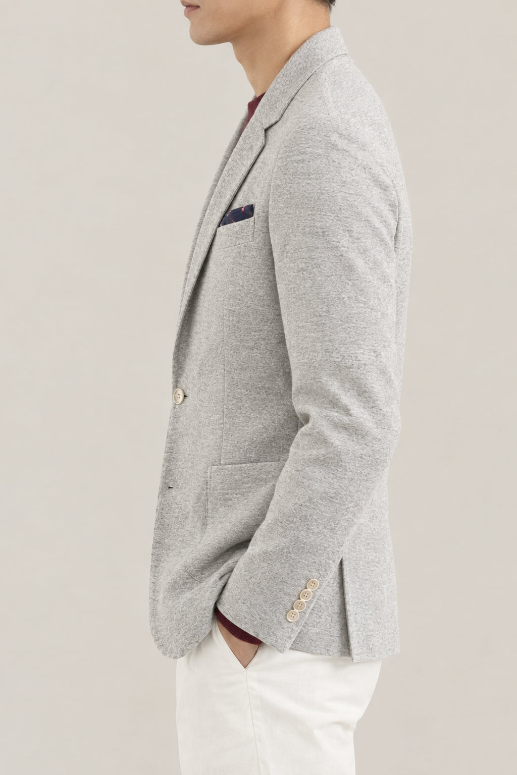 BRUNELLO CUCINELLI MEN'S PEARL GREY WOOL KNIT JACKET
