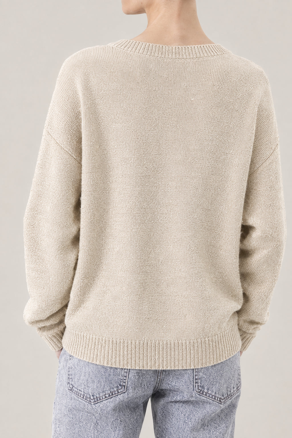 BRUNELLO CUCINELLI WOMEN'S LIGHT BROWN WOOL SILK V NECK SWEATER