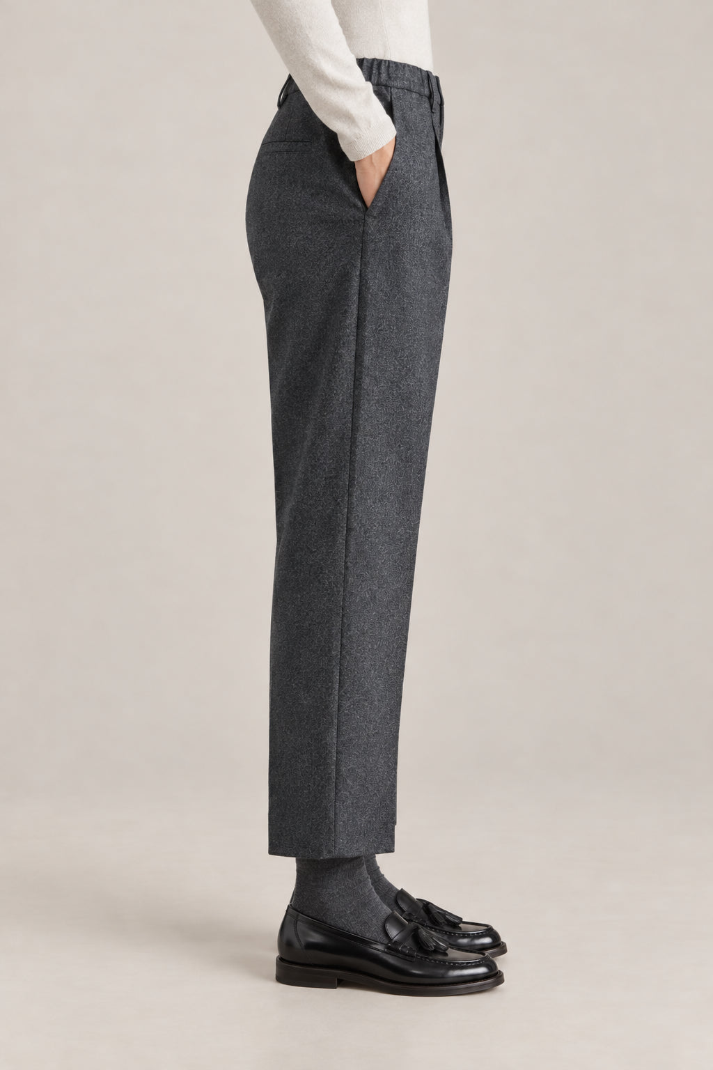 BRUNELLO CUCINELLI WOMEN'S DARK GREY WOOL CROPPED TROUSERS