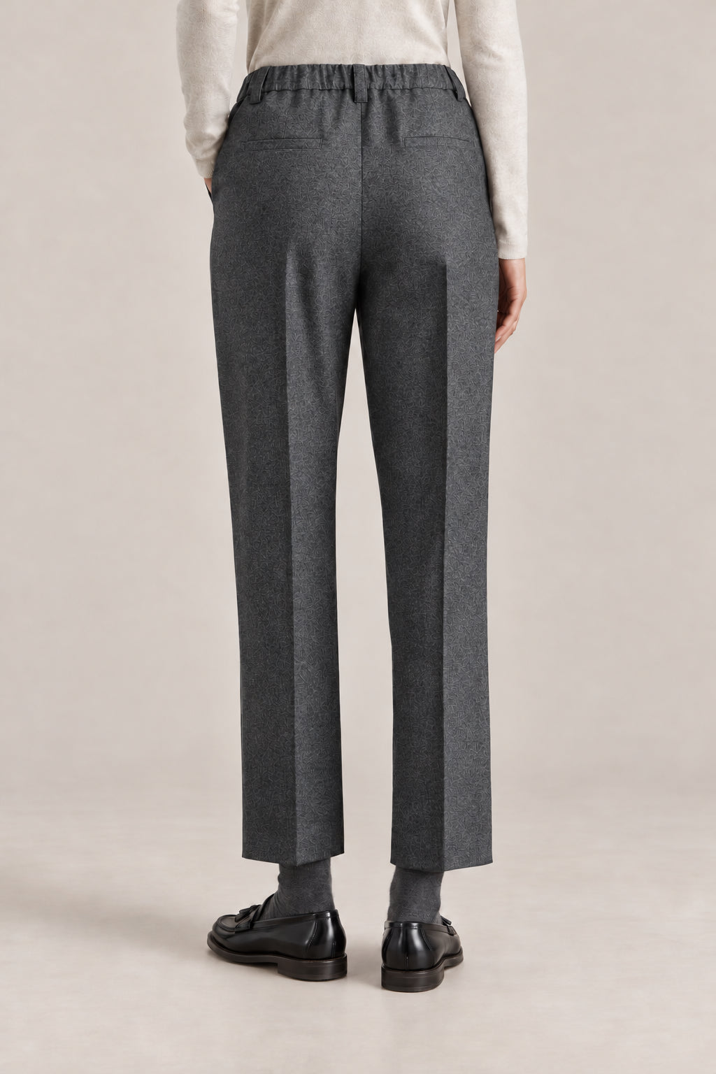 BRUNELLO CUCINELLI WOMEN'S DARK GREY WOOL CROPPED TROUSERS