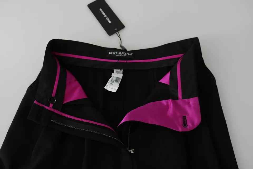 Dolce & Gabbana Black Wool High Waist Pleat Front Cropped Pants