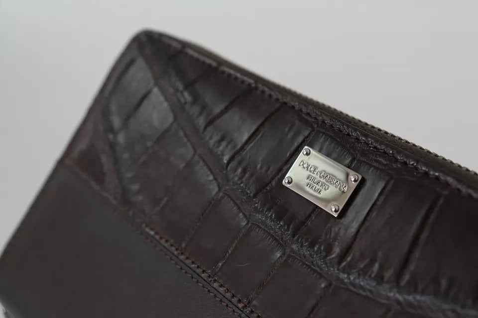 Dolce & Gabbana Brown Exotic Leather Zip Around Continental Clutch Wallet
