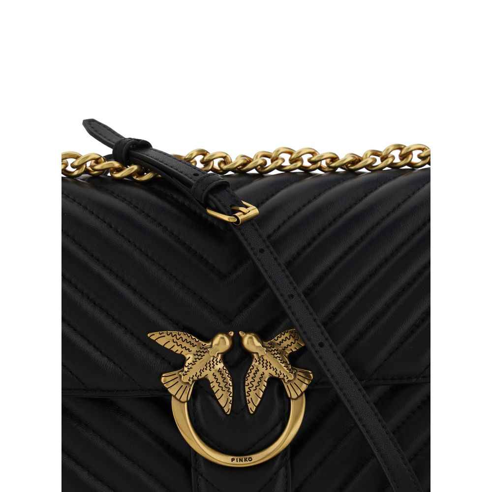 PINKO Black Calf Leather Bos Taurus Shoulder Bag
