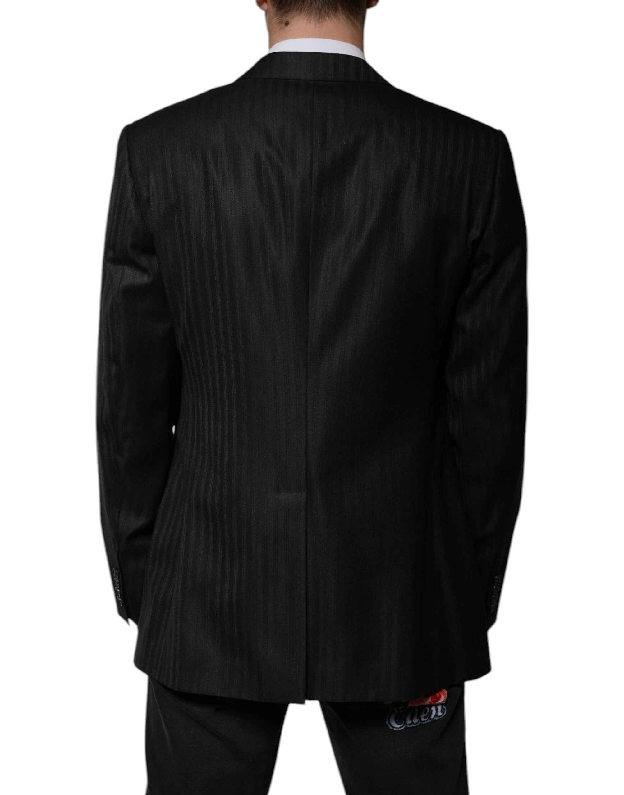 Dolce & Gabbana Dark Gray Stripe Wool Single Breasted Blazer