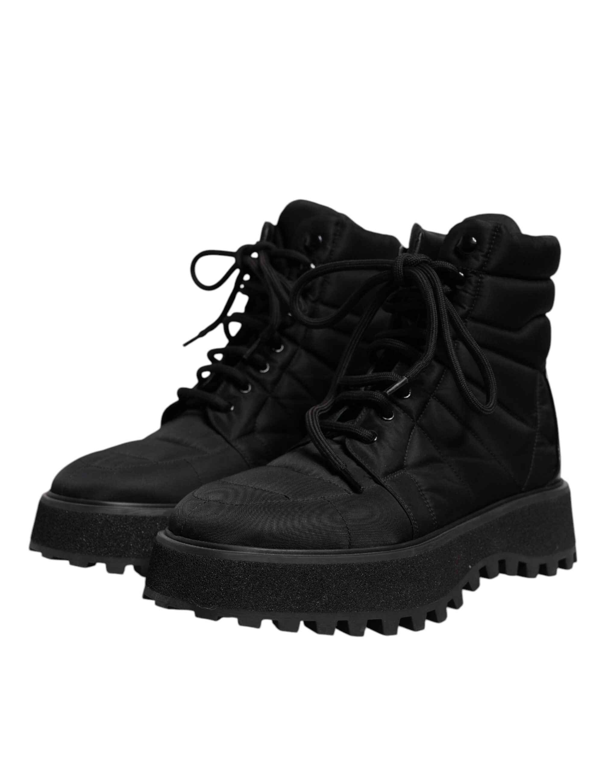 Dolce & Gabbana Black Padded Mid Calf Lace Up Boots Shoes