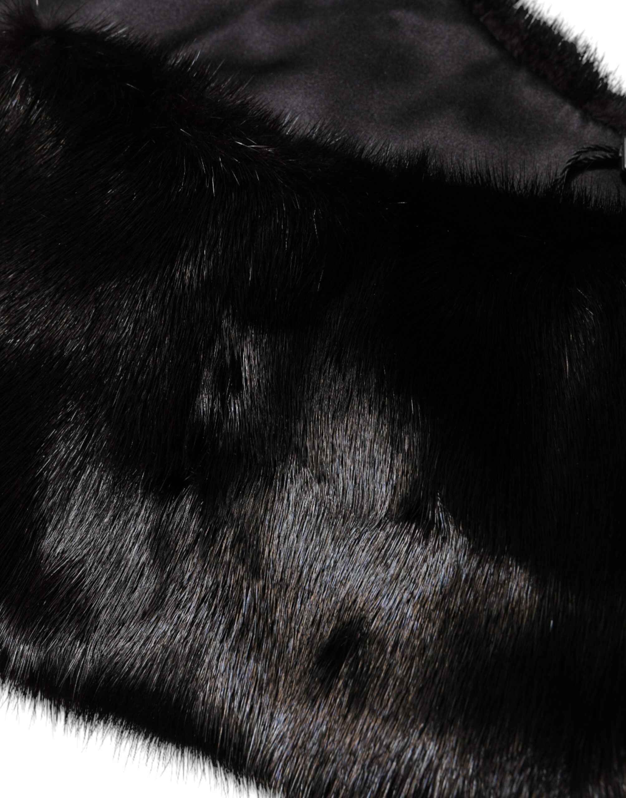 Dolce & Gabbana Black Fur Shawl Neck Wrap Cover Collar Scarf