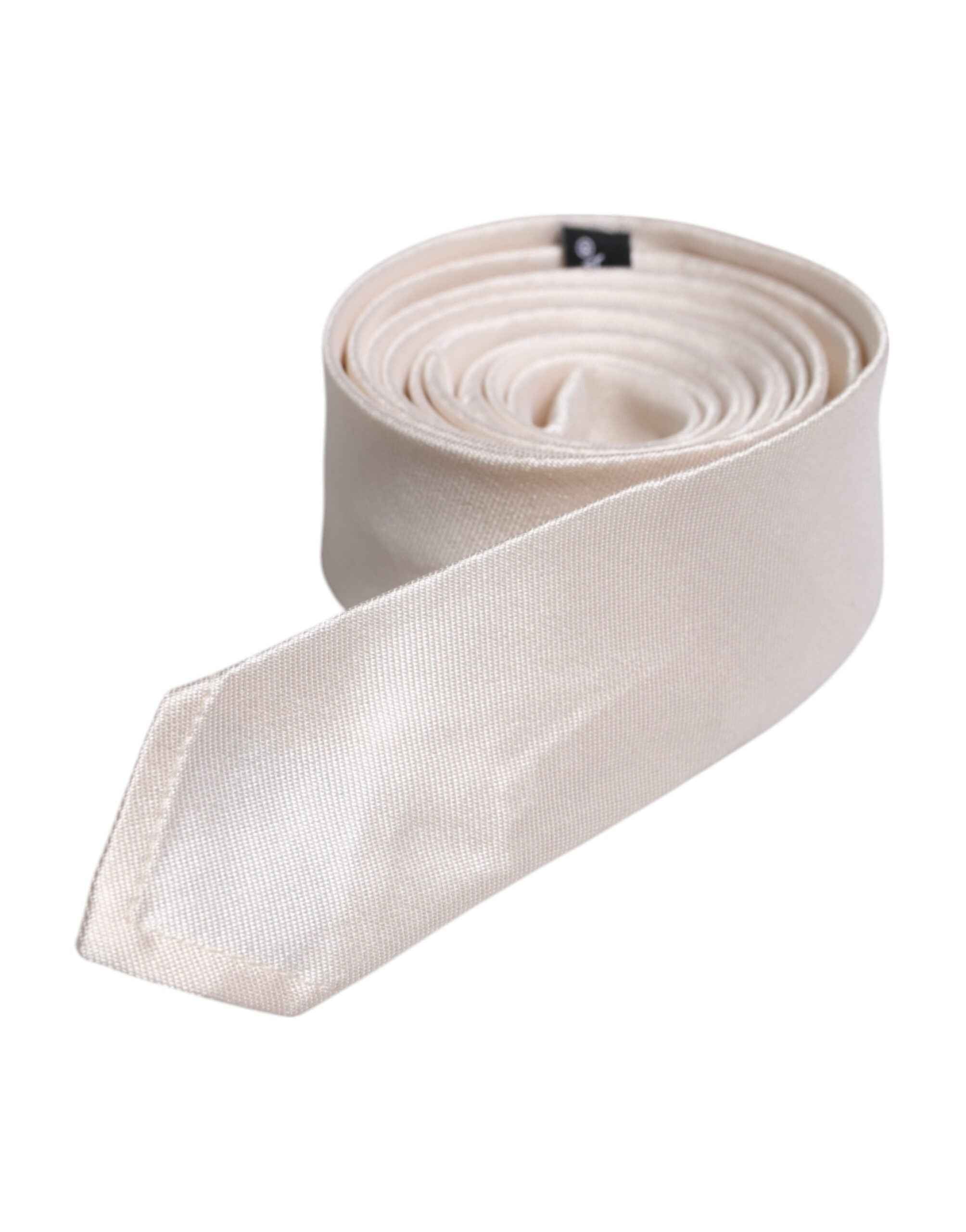 Dolce & Gabbana White Solid Silk Adjustable Necktie Tie