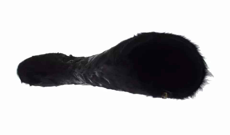 Dolce & Gabbana Black Xiangao Lamb Fur Leather Boots Shoes