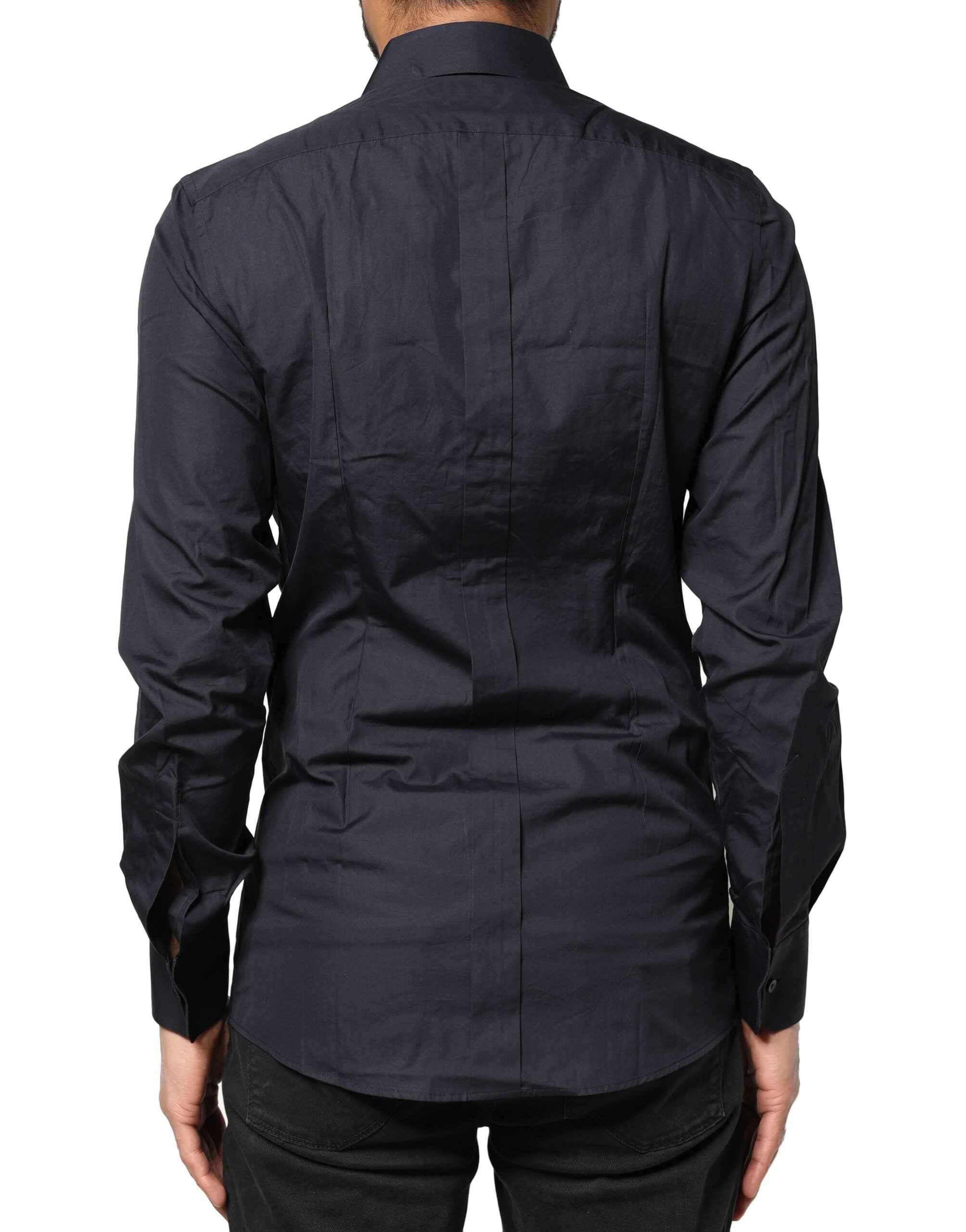 Dolce & Gabbana Dark Blue GOLD Cotton Long Sleeves Dress Shirt