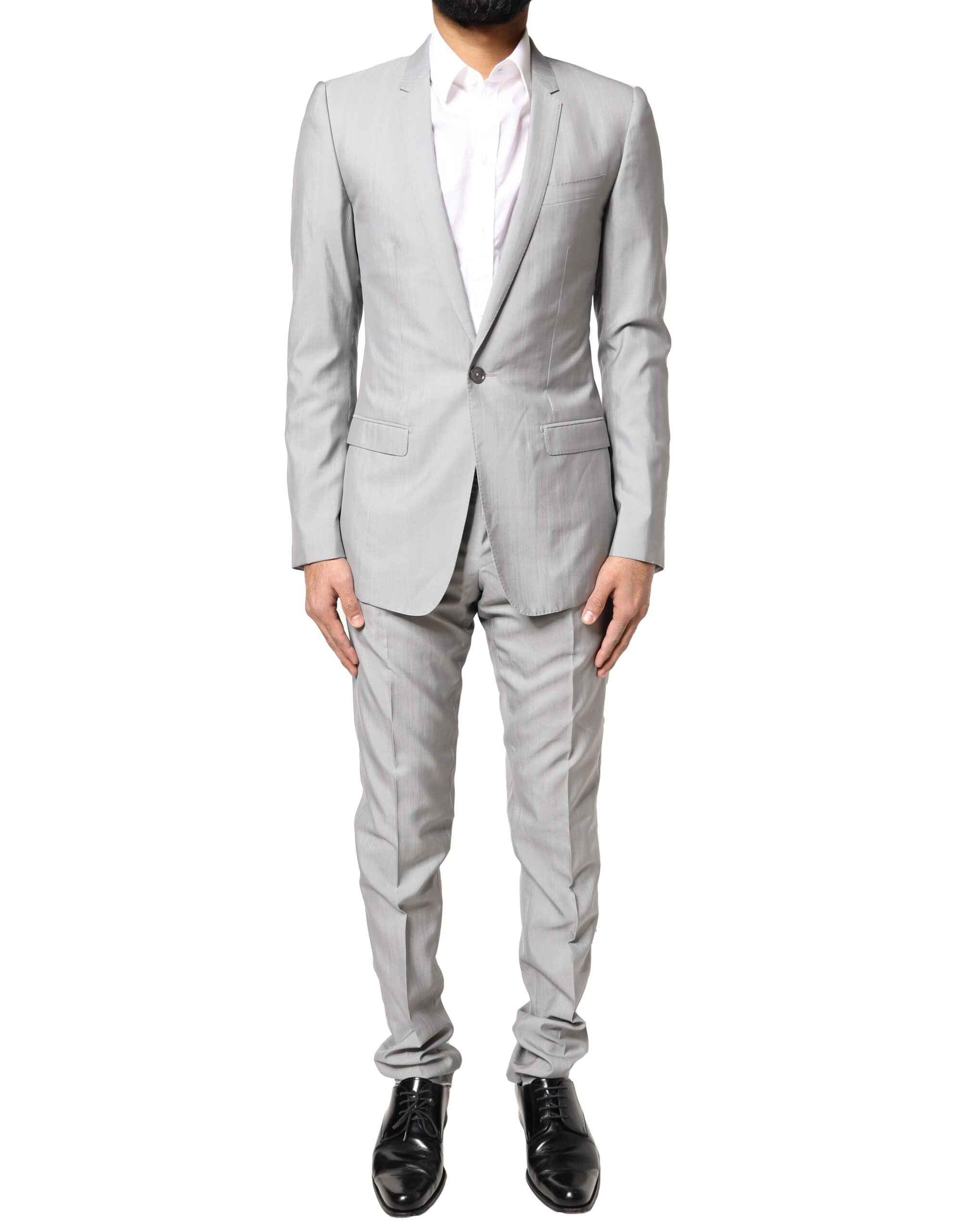 Dolce & Gabbana Light Gray Wool GOLD 2 Piece Formal Suit