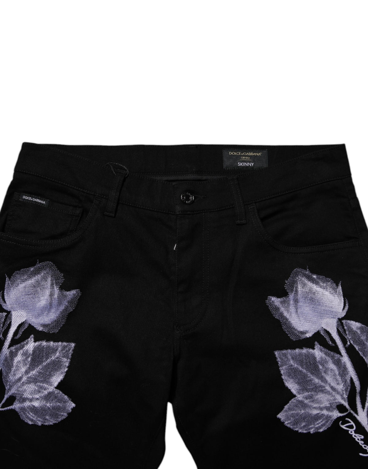Dolce & Gabbana Black Floral Cotton Skinny Men Denim Jeans