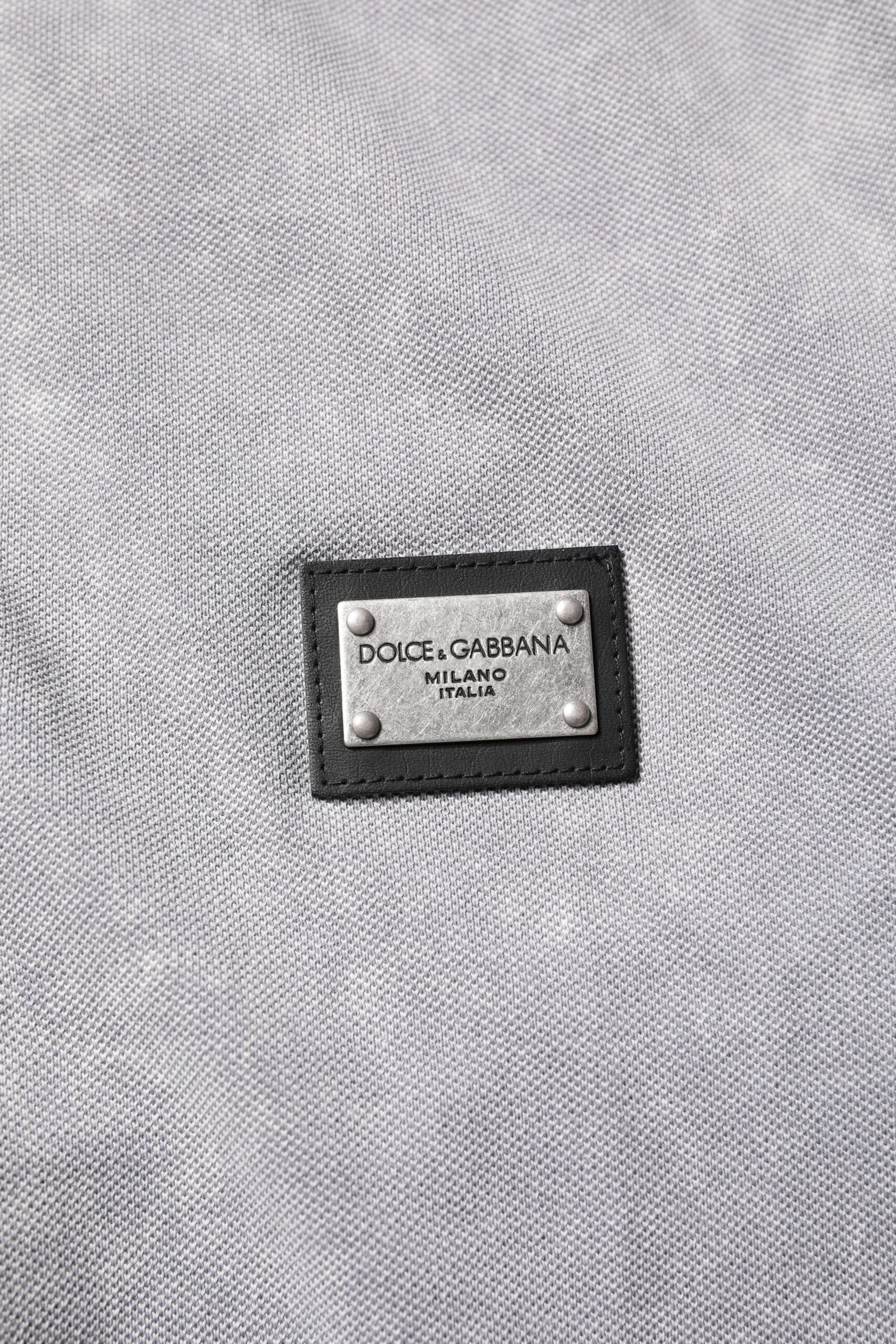 Dolce & Gabbana Gray Logo Plaque Cotton Men Polo Shirt T-shirt