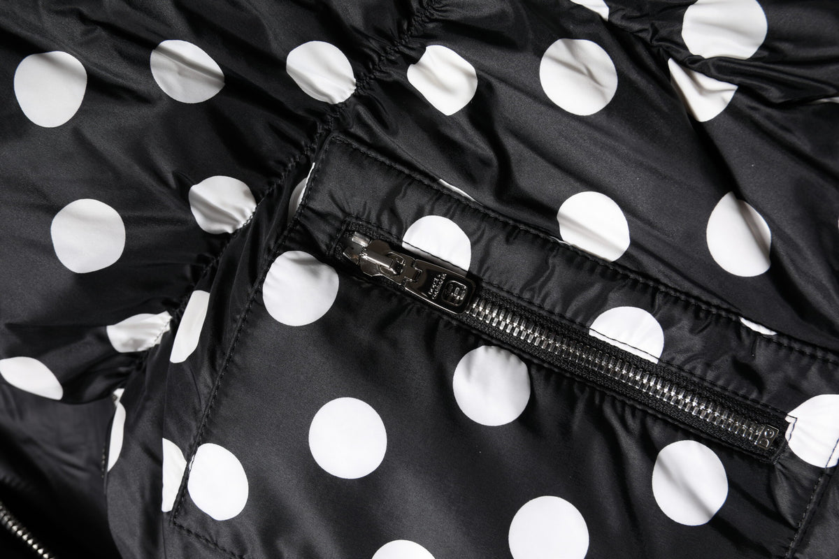 Dolce & Gabbana Black White Polka Dot Full Zip Puffer Jacket