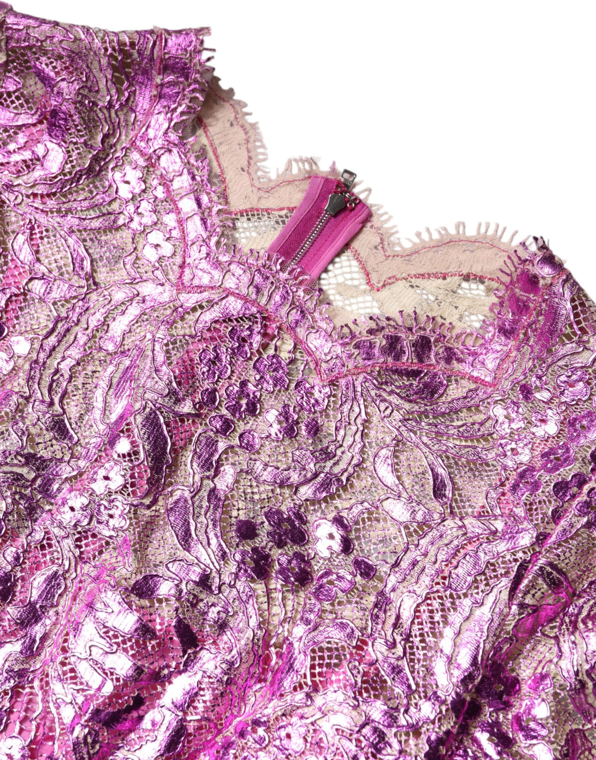 Dolce & Gabbana Metallic Fuchsia Floral Sheath Mini Dress