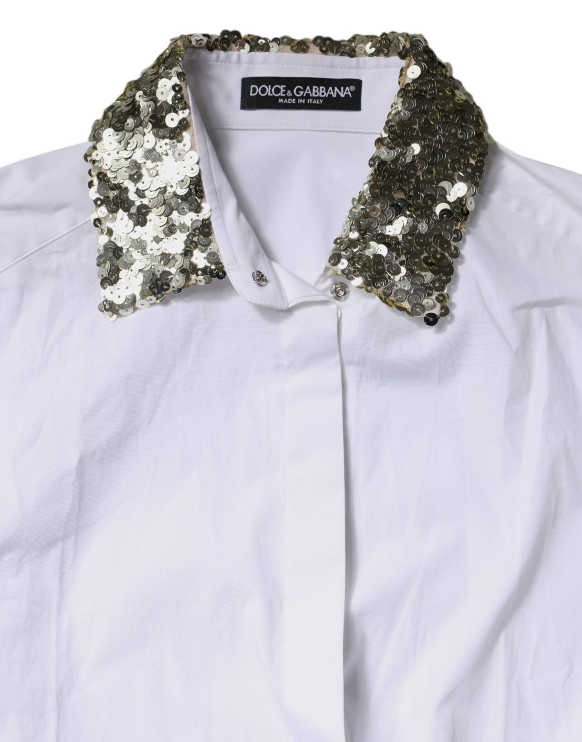 Dolce & Gabbana White Cotton Long Sleeves Sequin Shirt Top