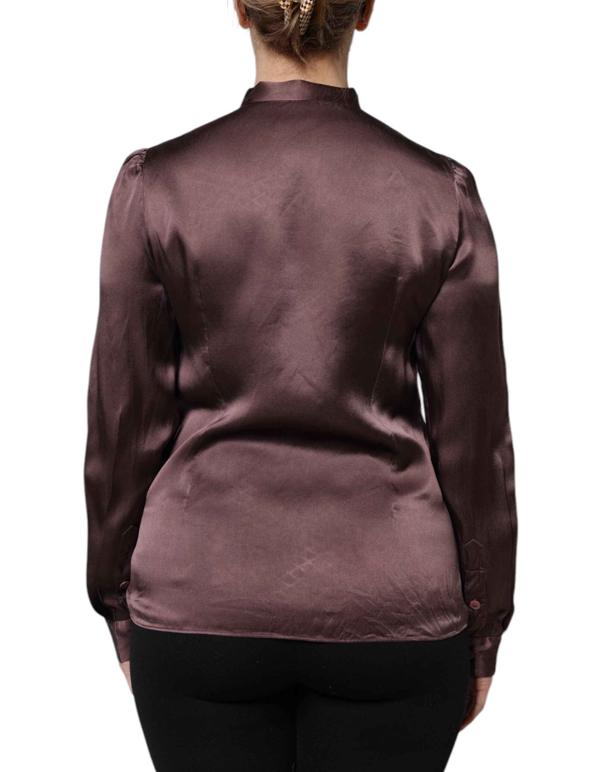 Dolce & Gabbana Brown Ascot Collar Long Sleeve Blouse Top