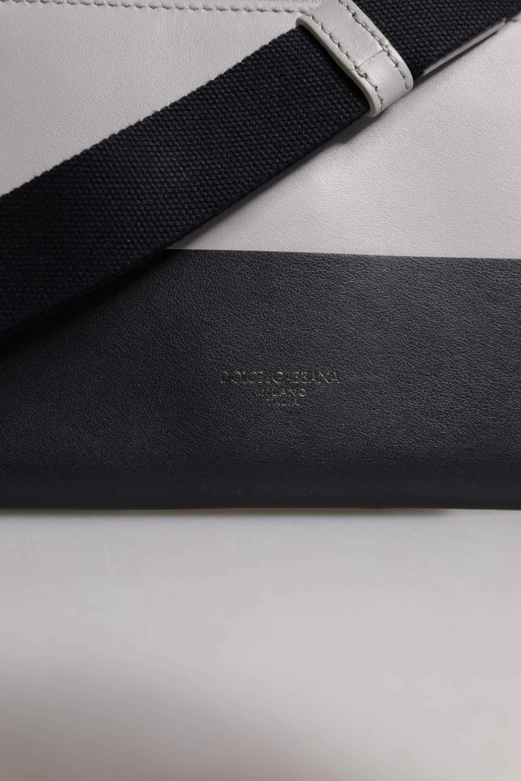 Dolce & Gabbana Black White Leather Logo Embossed Crossbody Bag