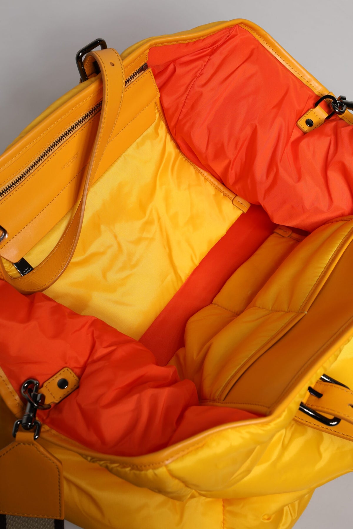 Dolce & Gabbana Yellow Orange Nylon Logo Plaque Hand Shoulder Duffle Bag