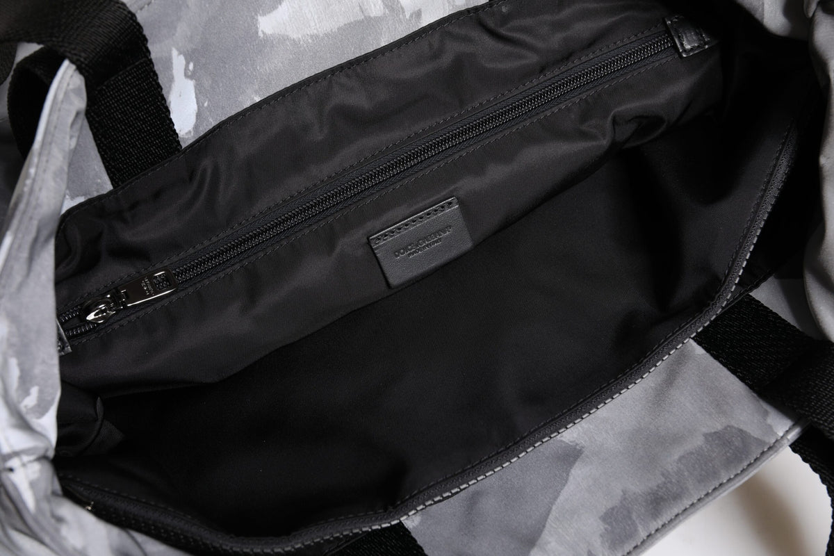 Dolce & Gabbana Gray Camo Cotton Multiple Compartments Tote Bag