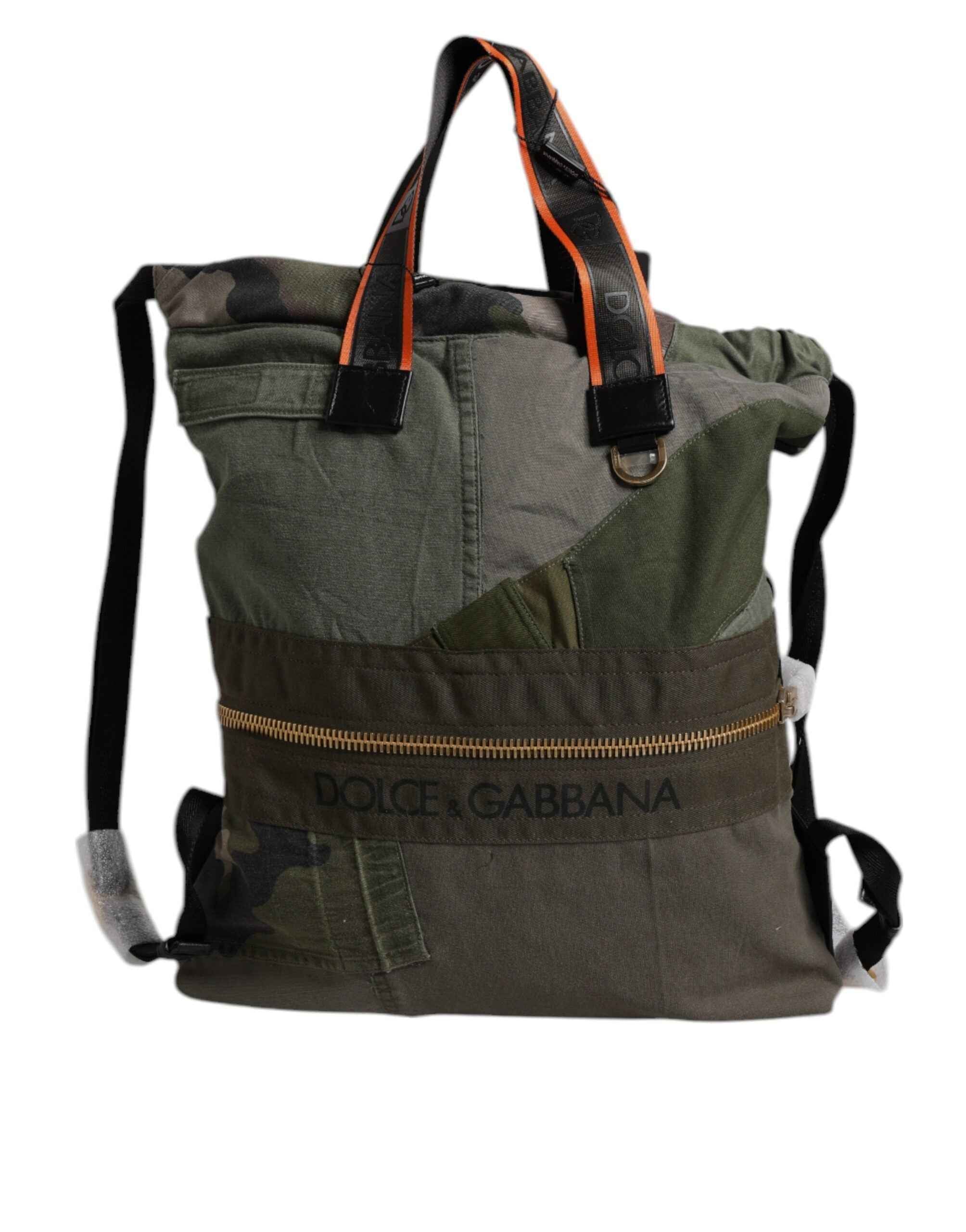 Dolce & Gabbana Military Green Patchwork Rucksack Backpack Bag