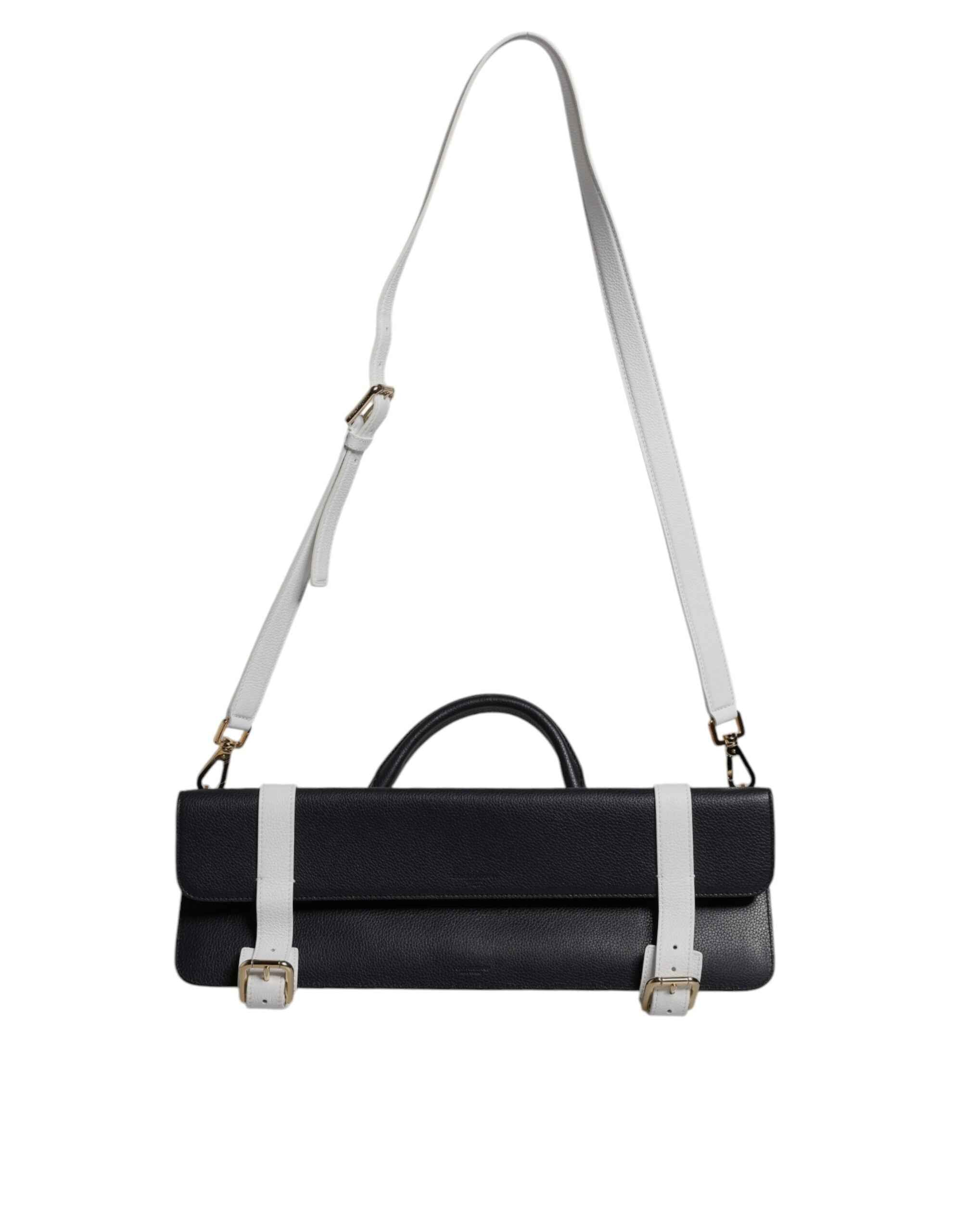Dolce & Gabbana Blue White Calfskin Leather Crossbody Shoulder Bag