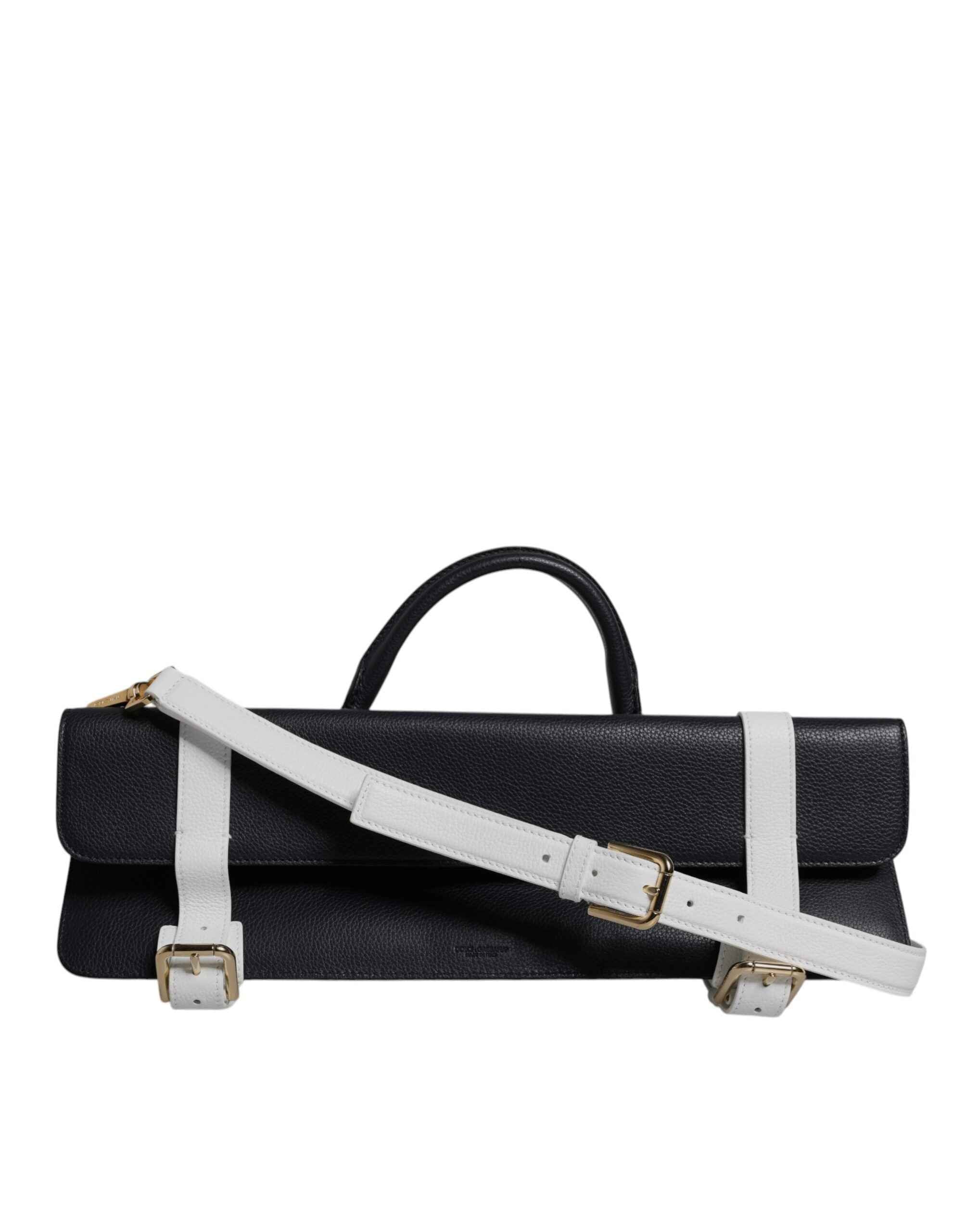 Dolce & Gabbana Blue White Calfskin Leather Crossbody Shoulder Bag