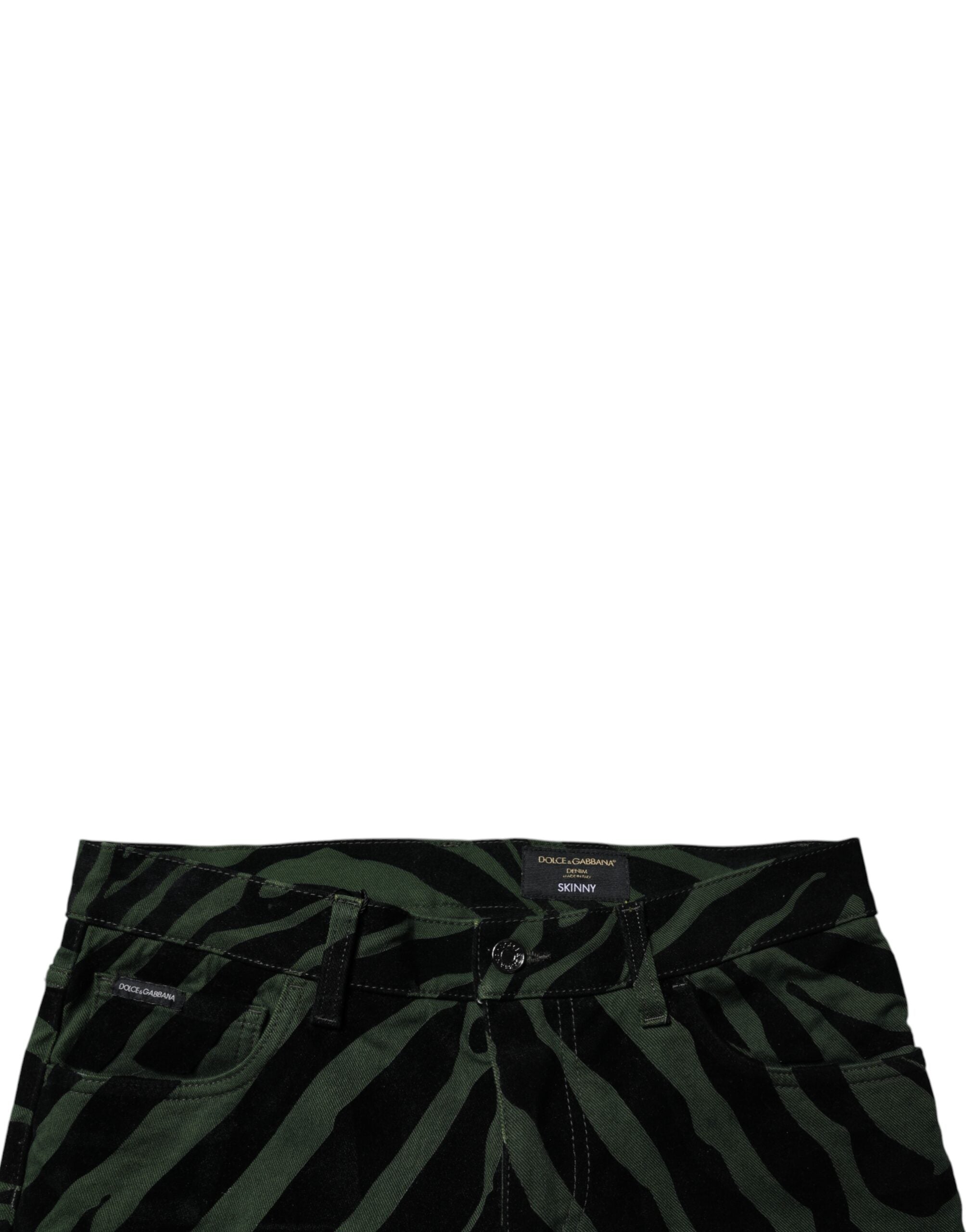 Dolce & Gabbana Black Green Stripes Cotton Skinny Denim Jeans