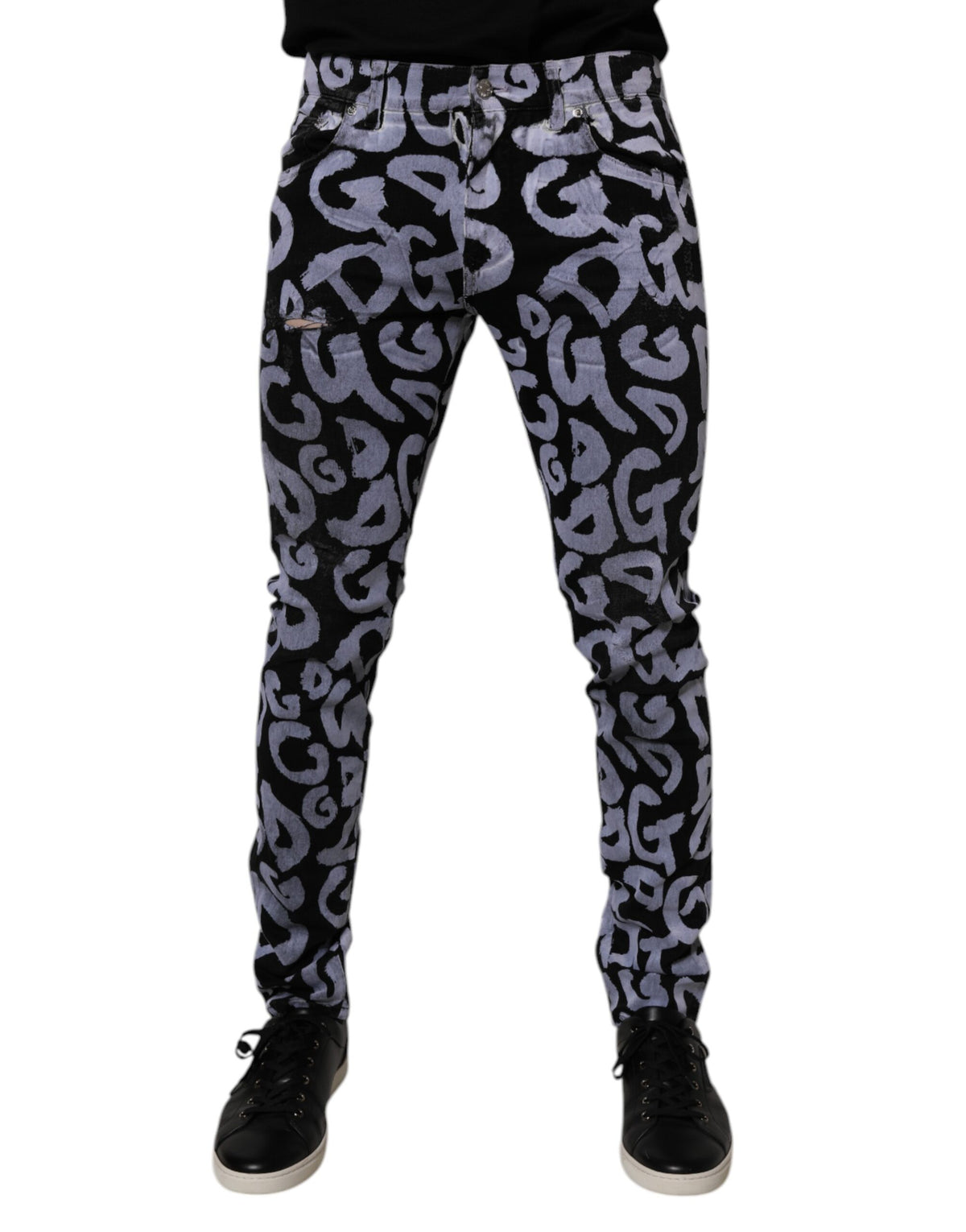 Dolce & Gabbana Black Logo Monogram Cotton Skinny Denim Jeans