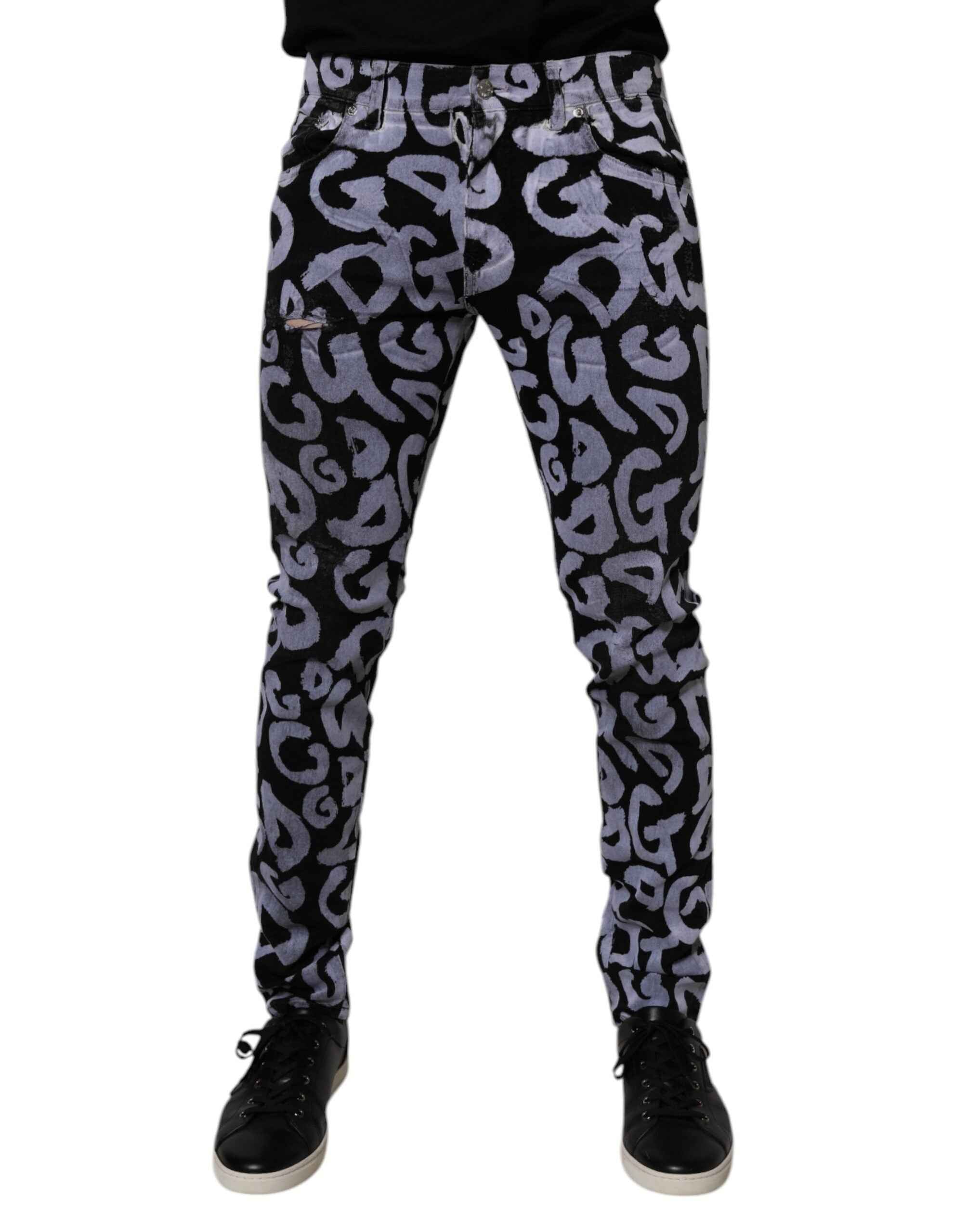Dolce & Gabbana Black Logo Monogram Cotton Skinny Denim Jeans