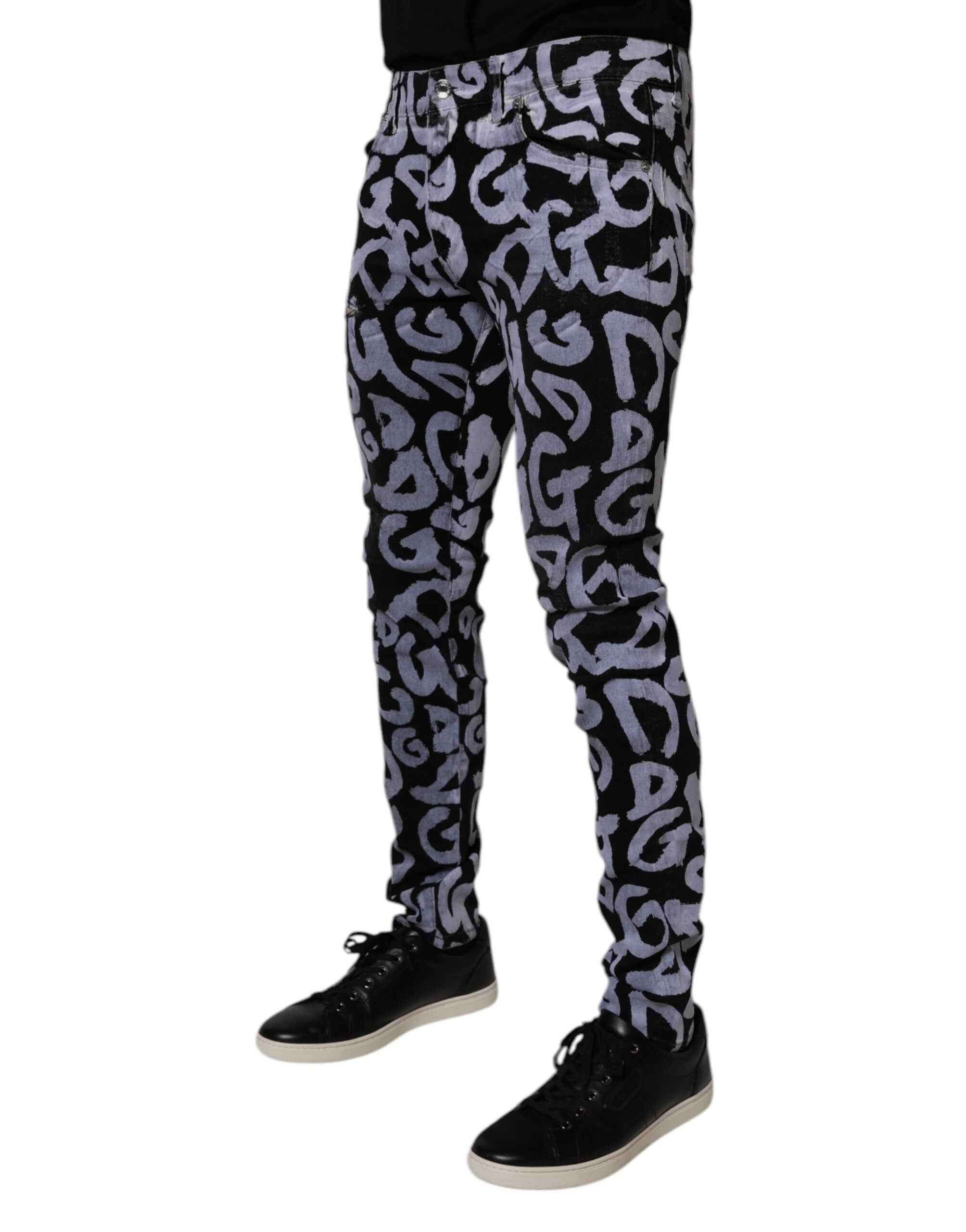 Dolce & Gabbana Black Logo Monogram Cotton Skinny Denim Jeans