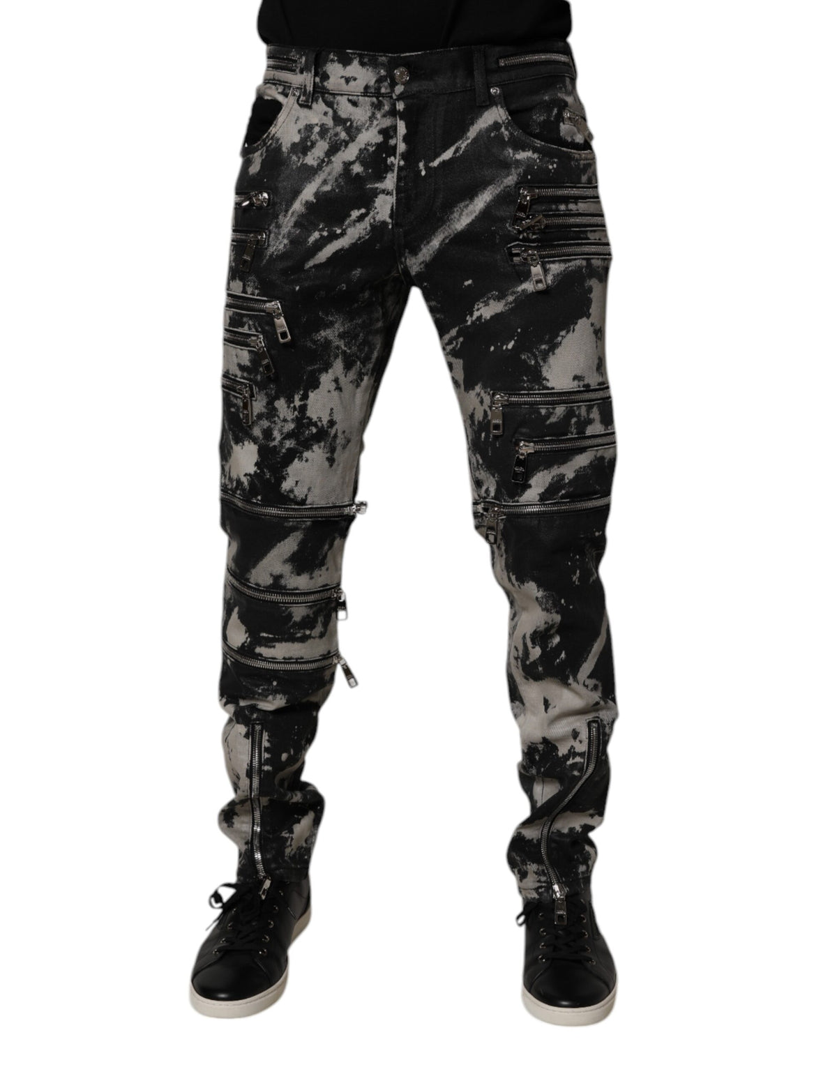 Dolce & Gabbana Dark Gray Tie Dye Cotton Skinny Zip Denim Jeans