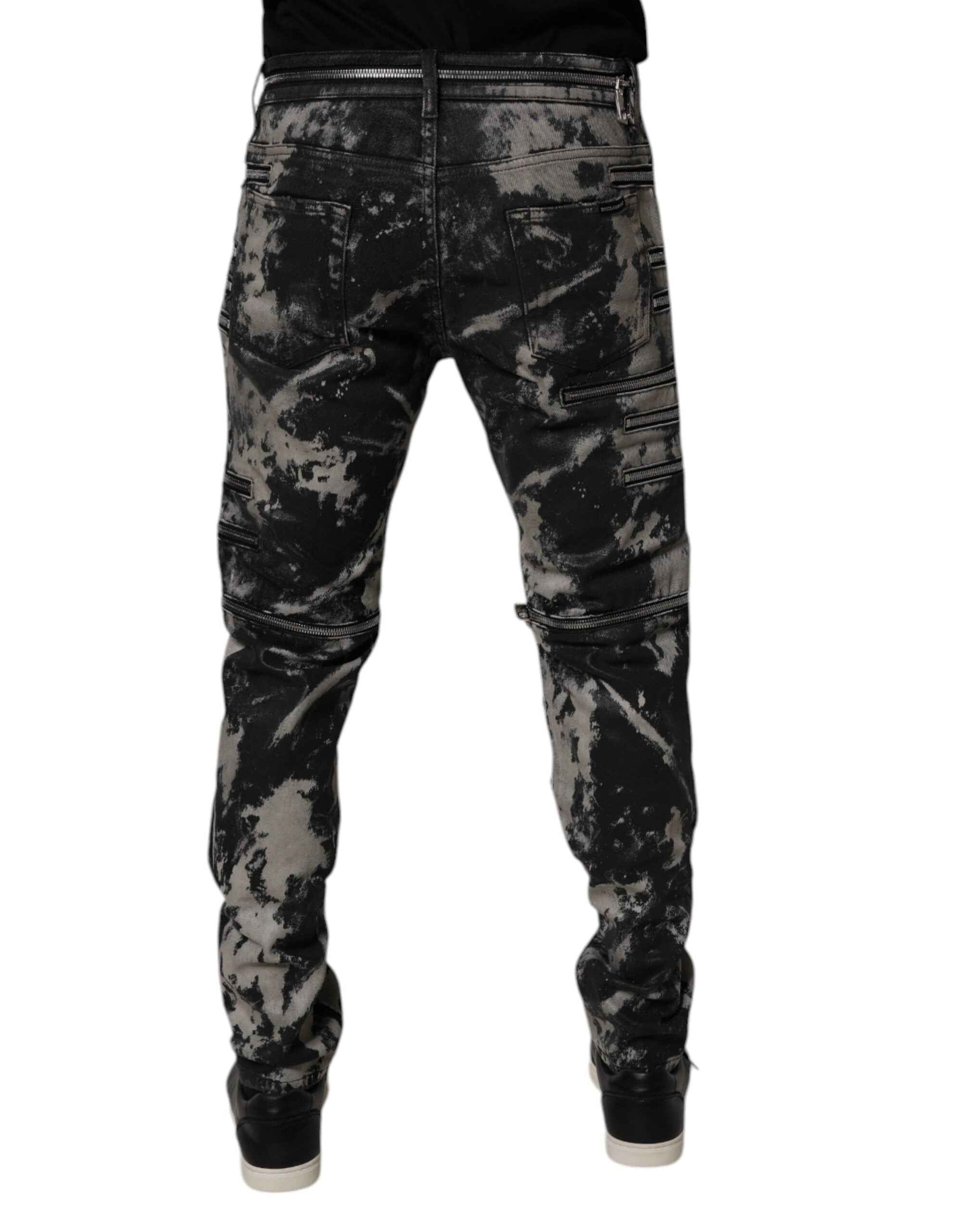 Dolce & Gabbana Dark Gray Tie Dye Cotton Skinny Zip Denim Jeans