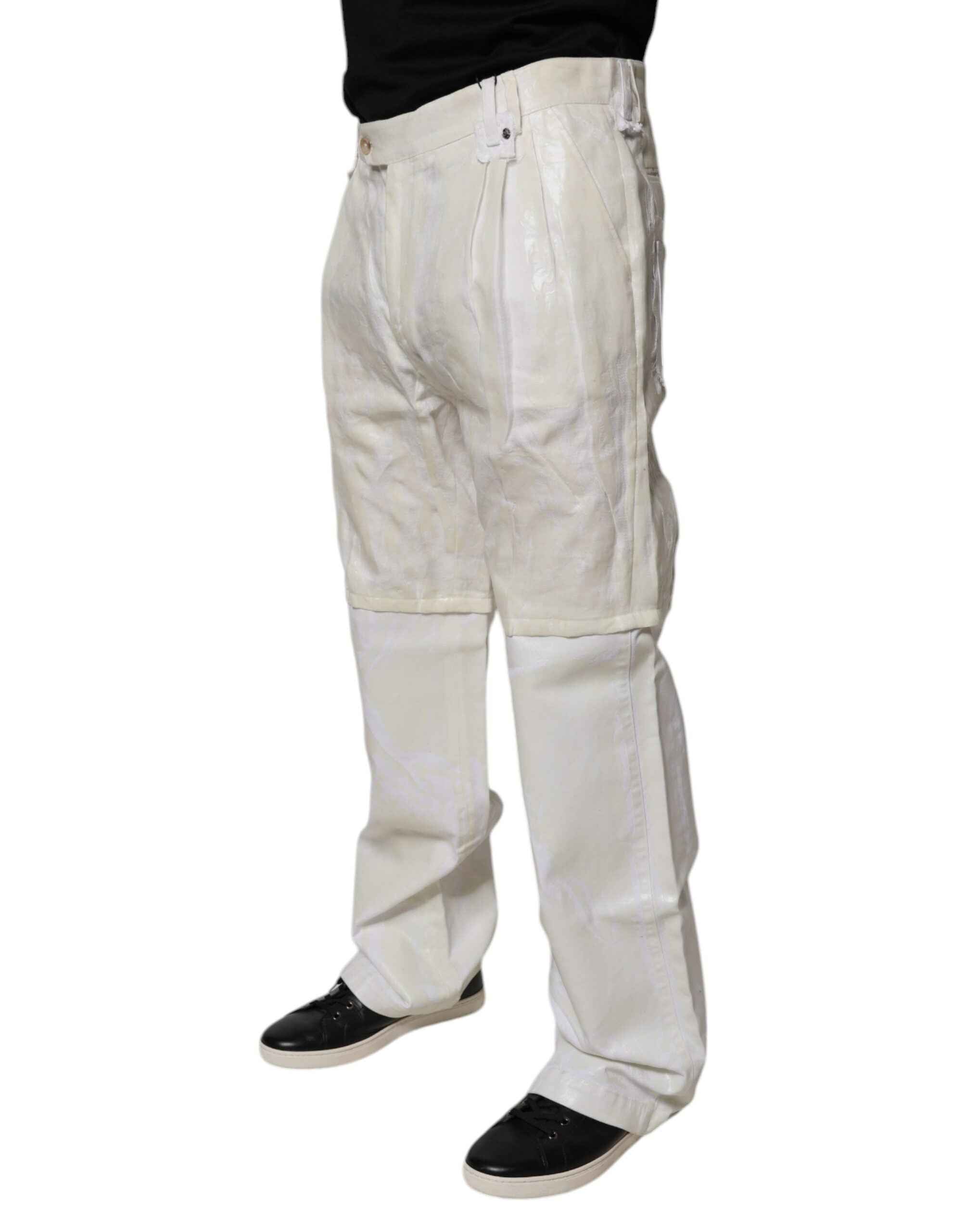 Dolce & Gabbana White Linen Mid Waist Straight Men Denim Jeans