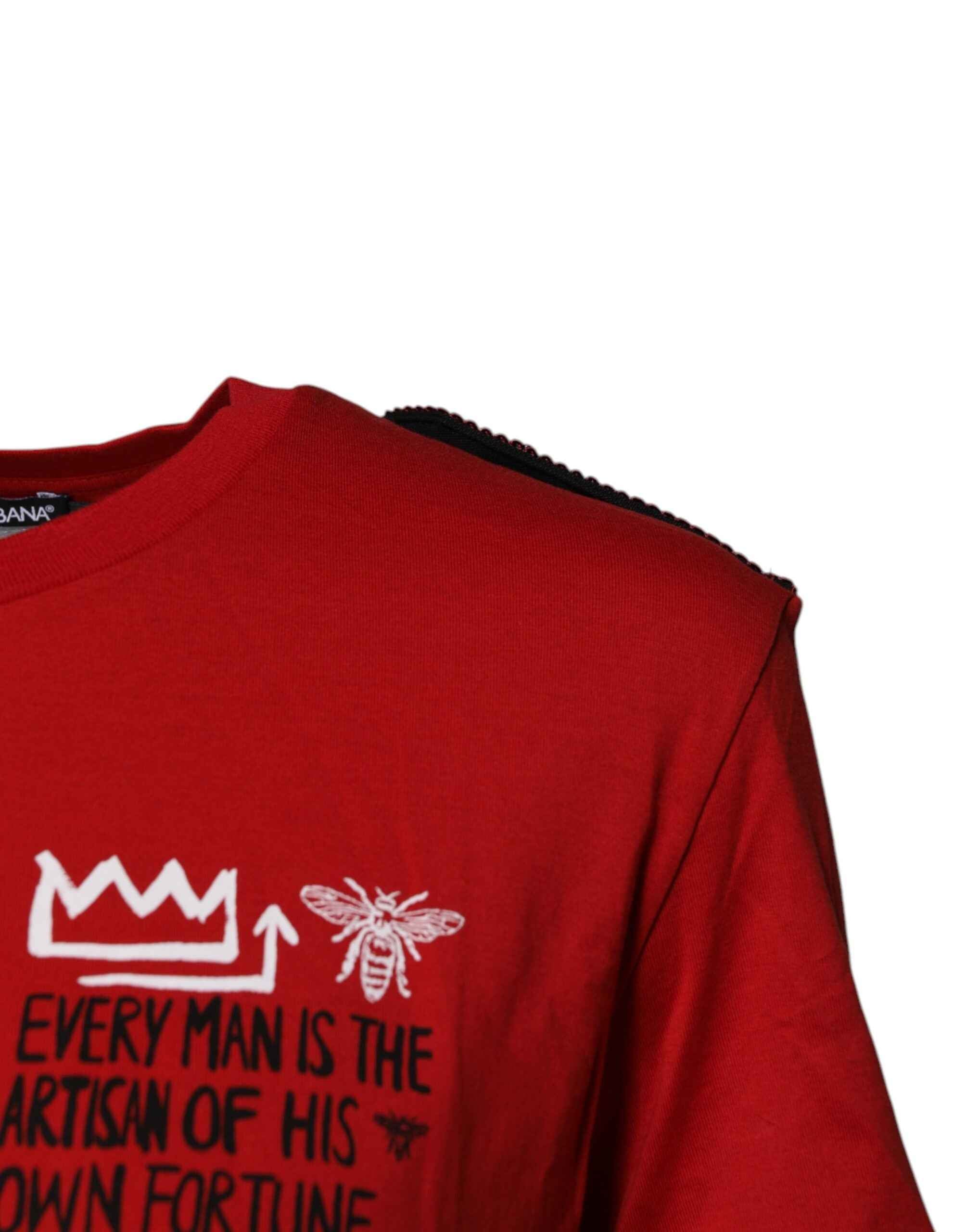 Dolce & Gabbana Red Cotton Graphic Print Crew Neck T-shirt