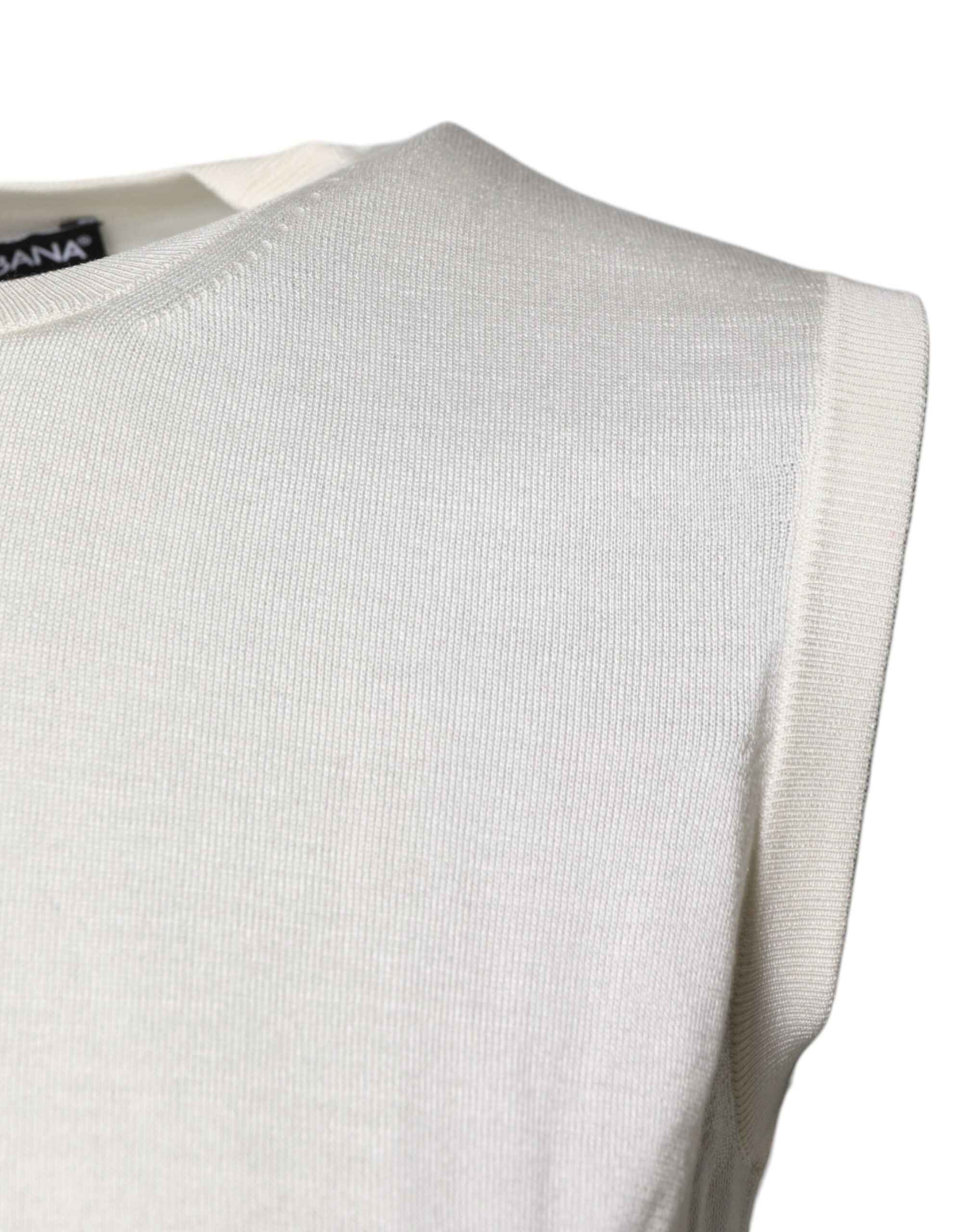 Dolce & Gabbana Cream Sleeveless Silk Round Neck Tank Top