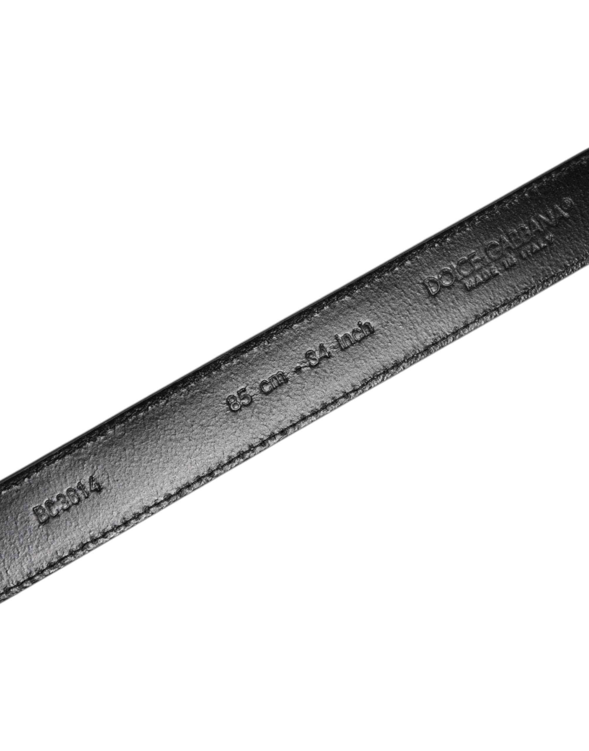 Dolce & Gabbana Gray Leather Silver Tone Metal Buckle Belt